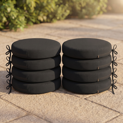 Round Patio Chair Cushions, Set of 8, Black (2 x Set of 4)