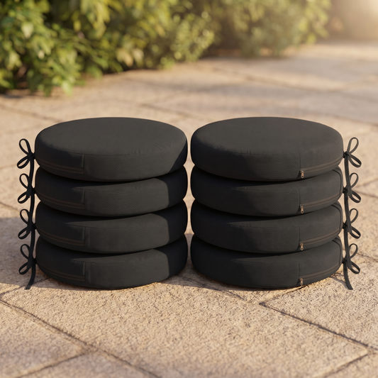 Round Patio Chair Cushions, Set of 8, Black (2 x Set of 4)