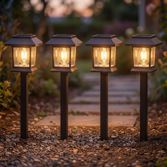 Solar Tungsten Filament Garden Lights, 4 Pack