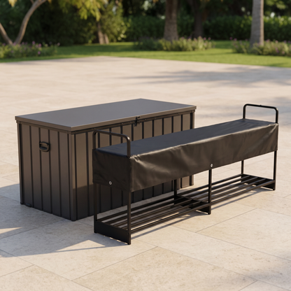 200 Gallon Deck Box and Firewood Rack Storage Set