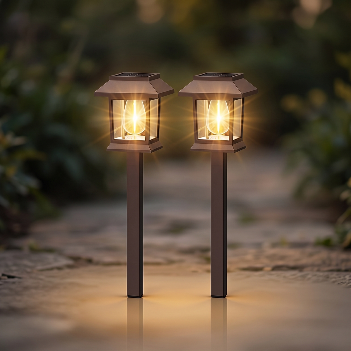 Solar Tungsten Filament Garden Lights, 2 Pack