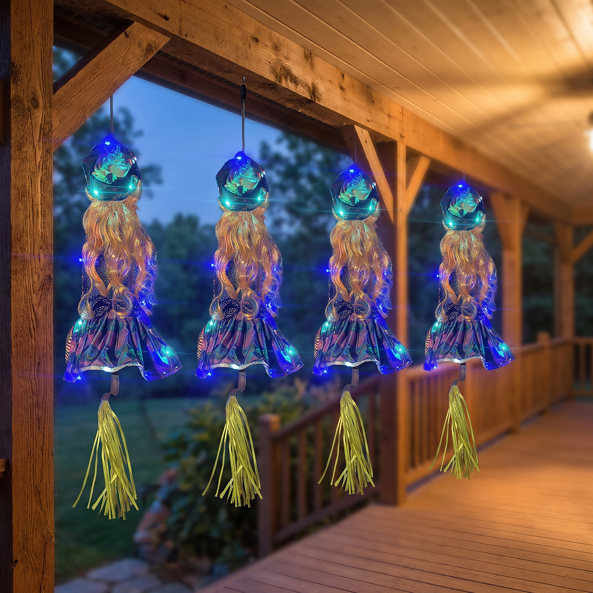 Hanging Witch Yard Decorations with String Lights, 4 Pack