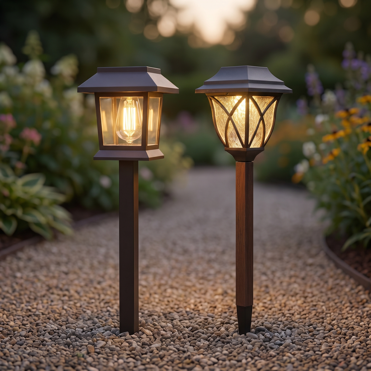 Solar Filament and Wooden Stake Garden Light Set