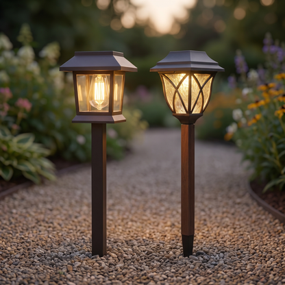 Solar Filament and Wooden Stake Garden Light Set