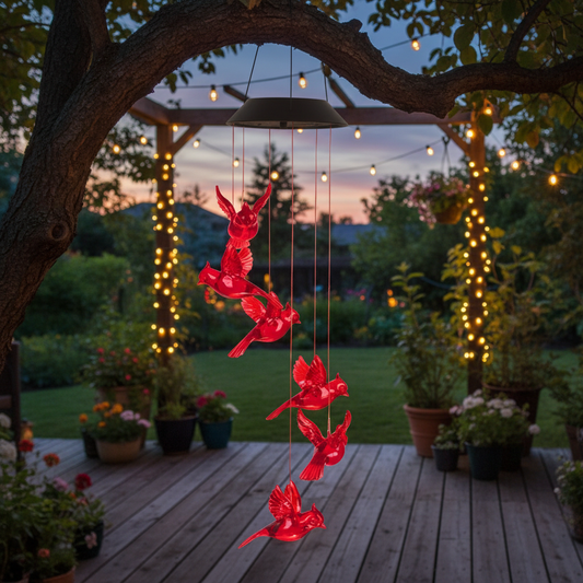 Solar Cardinal Wind Chime with LED Lights, Outdoor