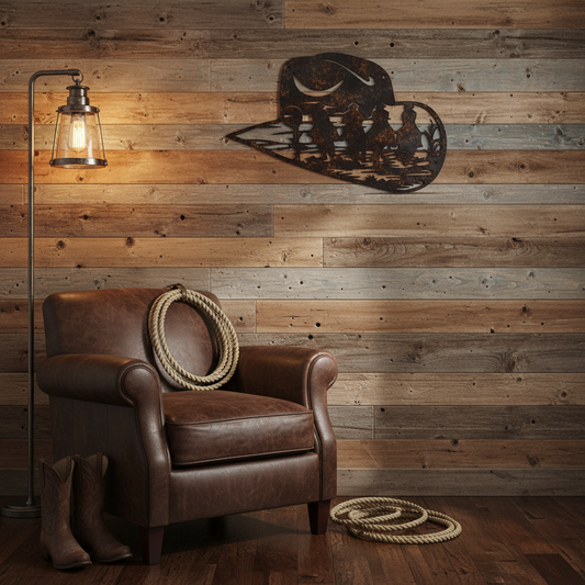 Distressed Metal Cowboy Hat Wall Decor, Western Iron Art