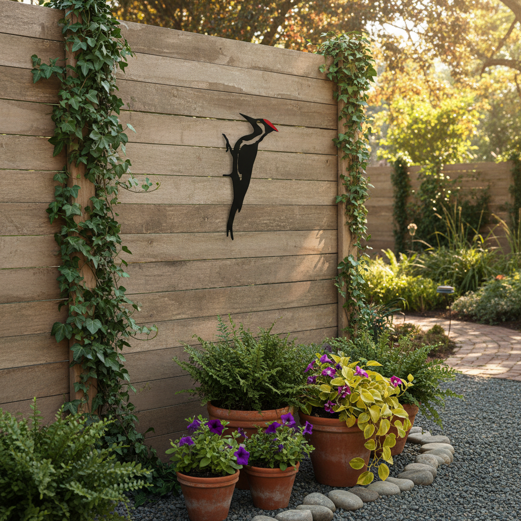 Metal Woodpecker Silhouette Wall Art for Garden and Patio