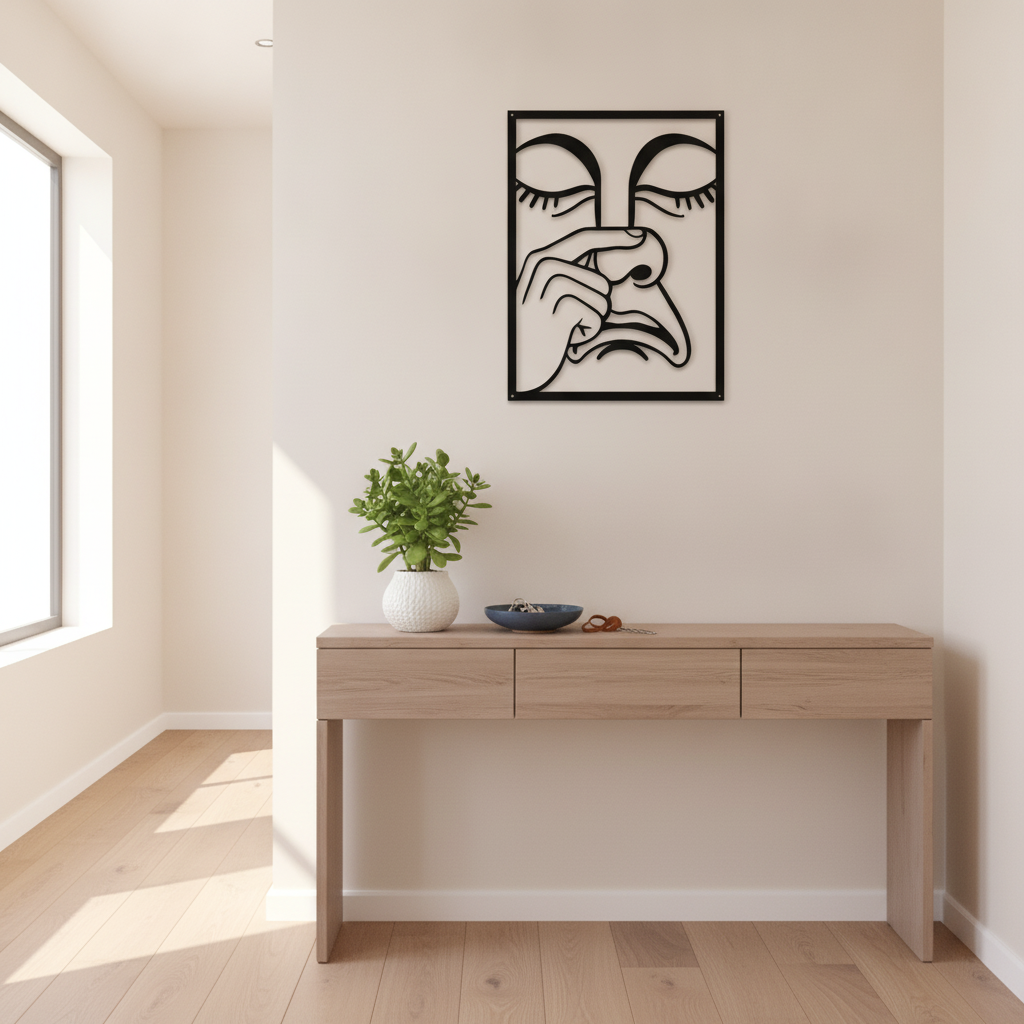 Nose-Pinch Metal Wall Sculpture, Single Piece Iron Art