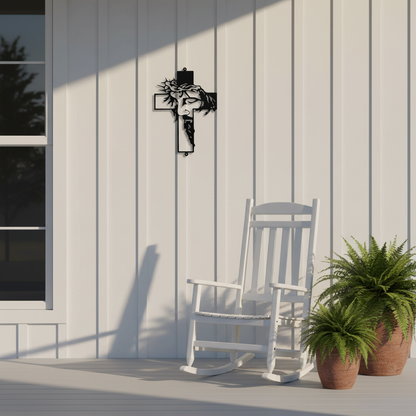 Wrought Iron Cross Wall Art with Fall Leaf Motifs
