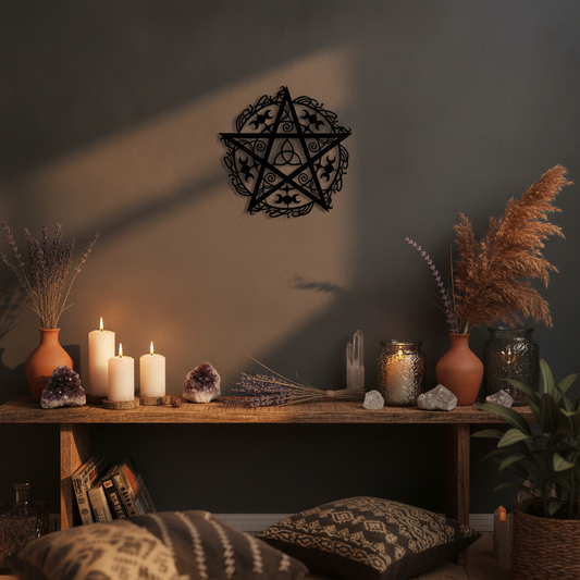 Pentagram Triple Moon Iron Wall Art Sculpture