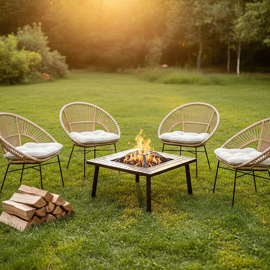 34 in Fire Pit with Grill, Steel Wood Burning, Black