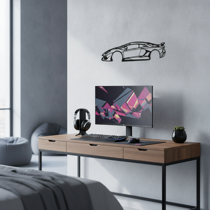 Sports Car Metal Wall Art, Style 2, Laser Cut Iron