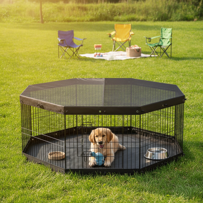 8 Panel Metal Dog Playpen, 63 in, Cover and Floor Pad