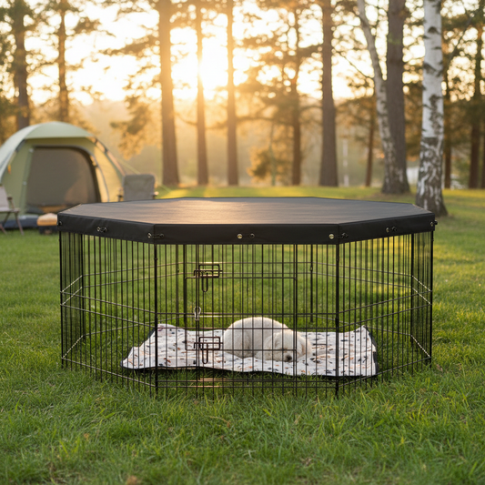 8 Panel Metal Dog Playpen with Top Cover, 24 in High