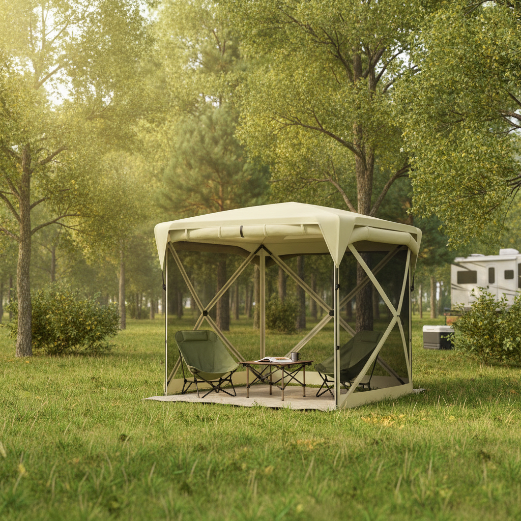 11 x 11 ft Pop Up Gazebo Screen Tent with Roof Cover, Beige