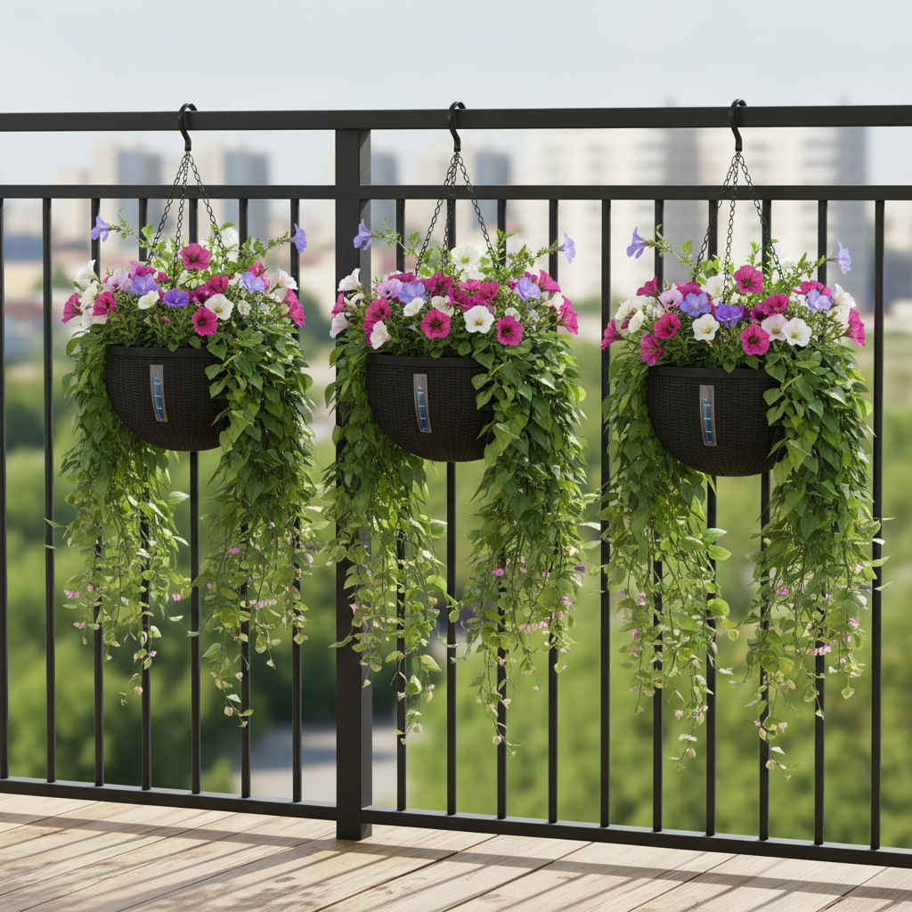 13.4 in Self-Watering Hanging Planters, Black, 2 Pack
