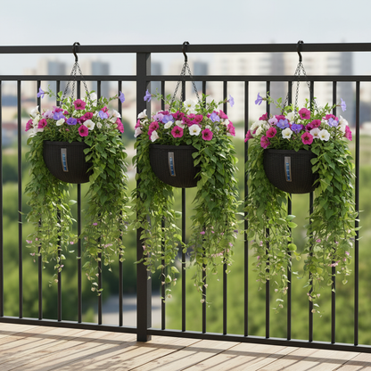 13.4 in Self-Watering Hanging Planters, Black, 2 Pack