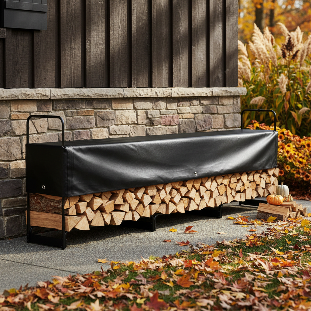 12.7 ft Outdoor Firewood Rack with Waterproof Cover
