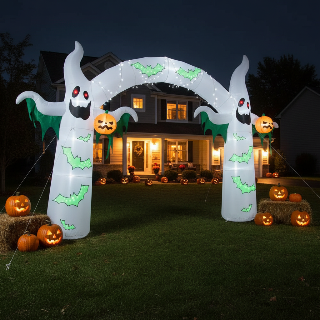 12 ft Inflatable Ghost and Bat Yard Decor with Lights