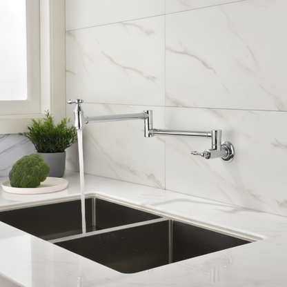 Wall Mount Folding Pot Filler Faucet, 21 in Reach, Chrome