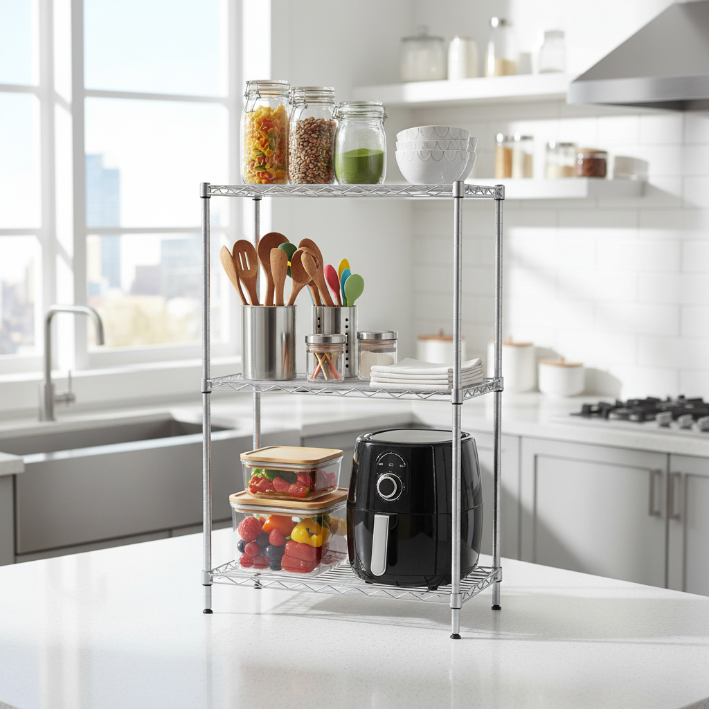 Adjustable Carbon Steel Storage Rack, 59 in Tall, Silver