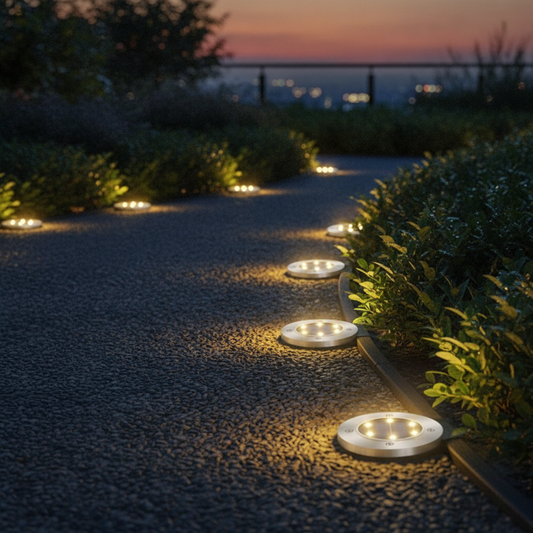 4-Pack Solar LED Ground Lights with Stakes, Black