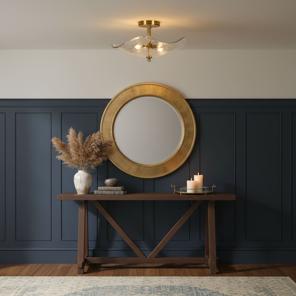 16.5 in Glass Semi Flush Mount Ceiling Light, 2-Light, Gold