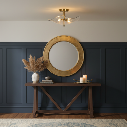 16.5 in Glass Semi Flush Mount Ceiling Light, 2-Light, Gold