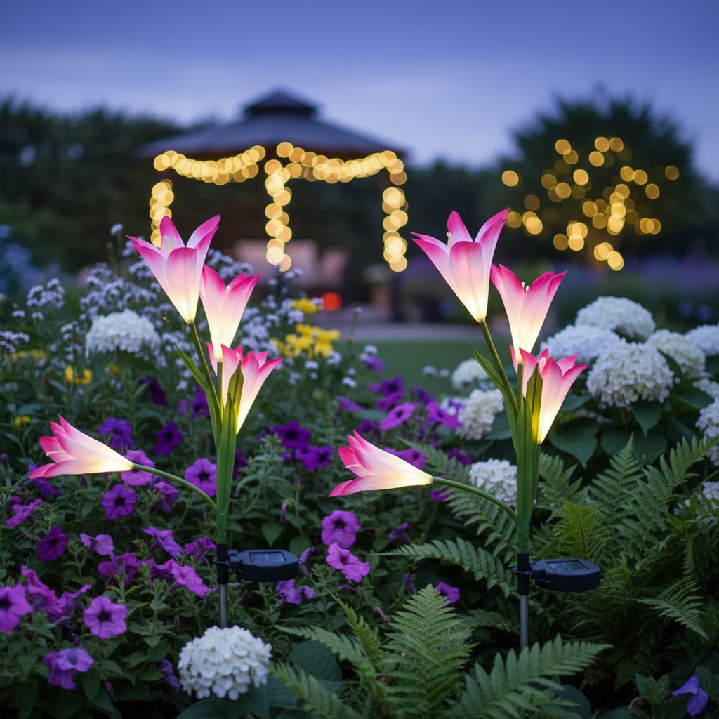 2-Pack Solar Lily Flower Garden Lights, LED