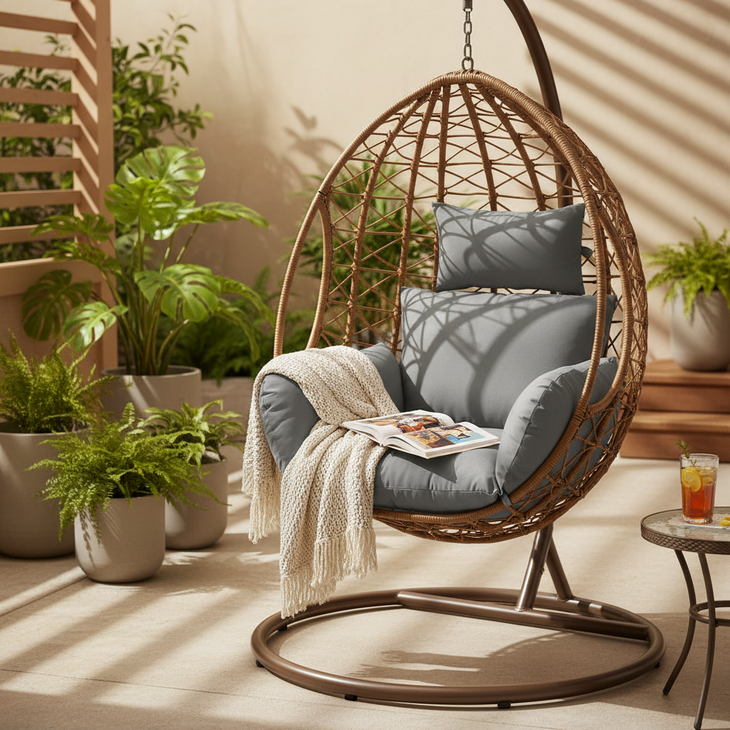 Hanging Egg Chair Cushion with Headrest Pillow