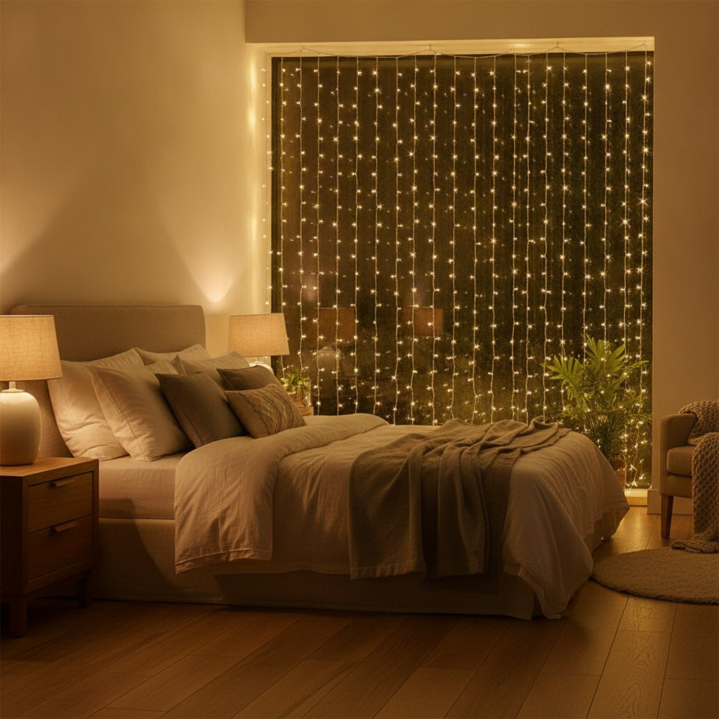 300 LED Curtain String Light, 9.8 ft, Warm White