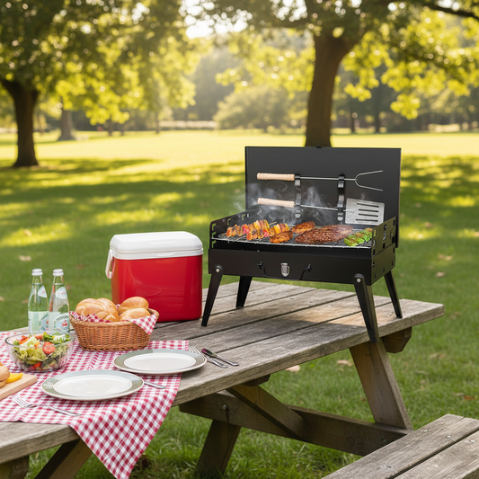 Foldable Portable Charcoal Grill with Carry Handles, Black