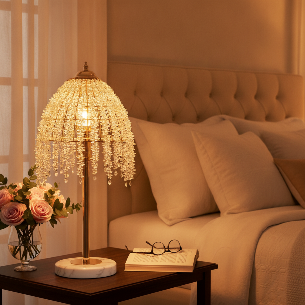 19 in Crystal Waterfall Table Lamp, Gold