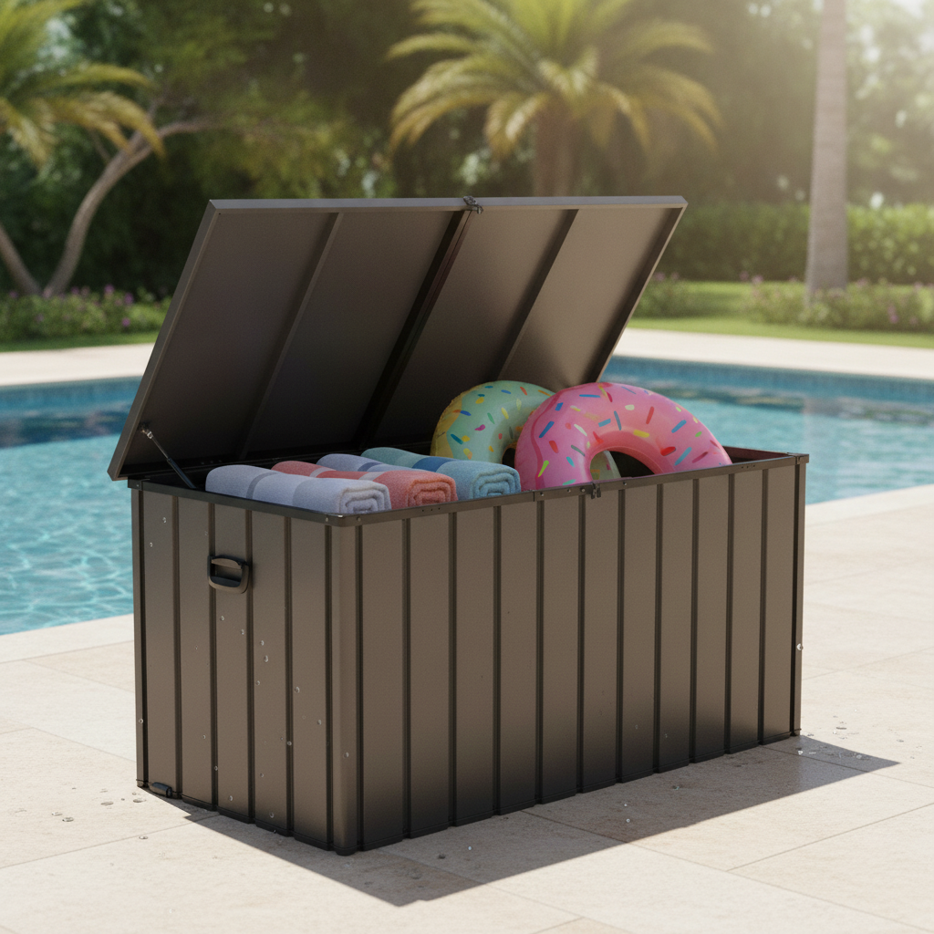 200 Gallon Metal Deck Box with Lockable Lid, Gray