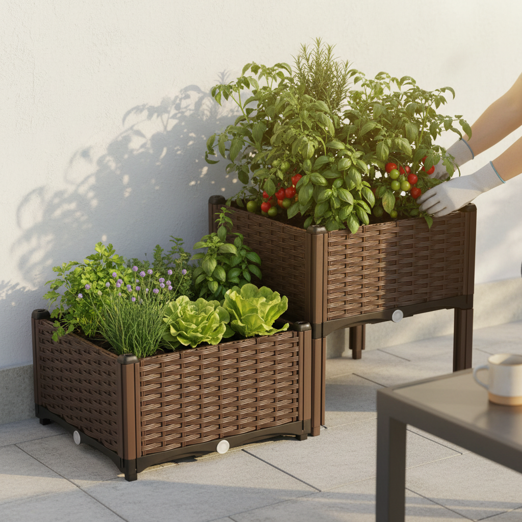 2 Piece Self-Watering Raised Planter Box with Legs, Brown