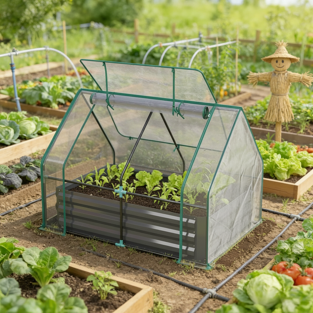 2-in-1 Raised Garden Bed with Mini Greenhouse Cover