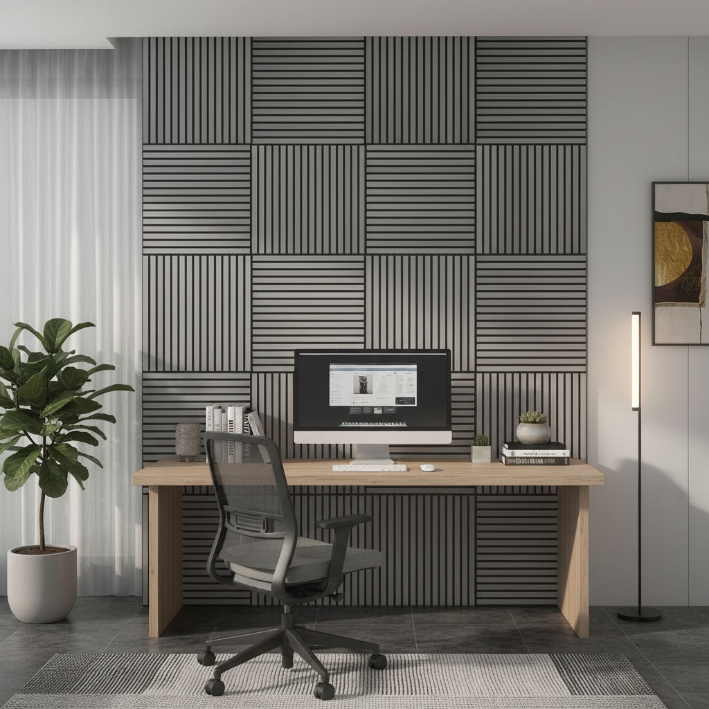 24 in Acoustic Wood Slat Wall Panels, 4 Pack, Gray
