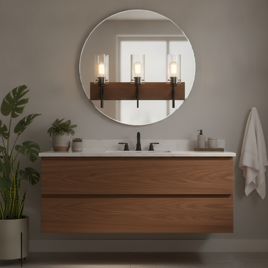 3 Light Matte Black Vanity Light with Clear Glass Shades