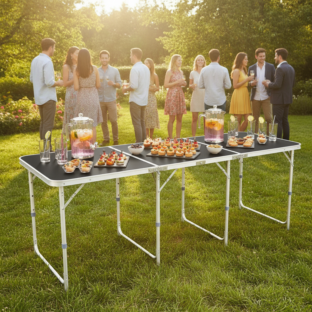 6 ft Tri-Fold Aluminum Outdoor Folding Table, Black