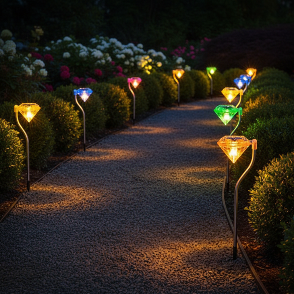 4 Pack Diamond Solar Garden Lights, 7 Color, 12.2 in