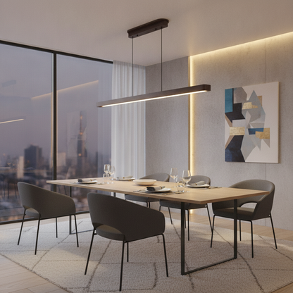 51 in Walnut Wood LED Linear Pendant Light, Dimmable