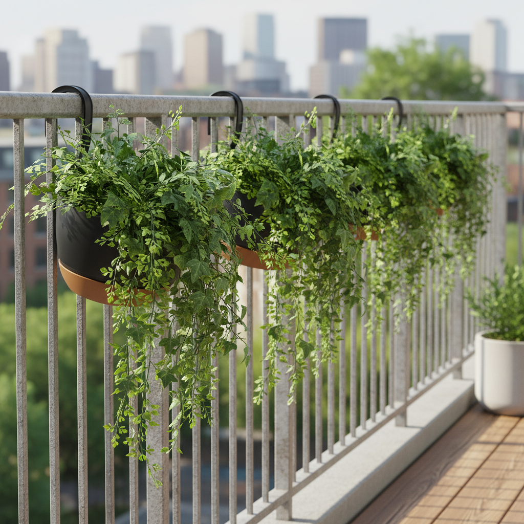 4 Pack 9.64 in Hanging Planters with Drip Trays, Gray