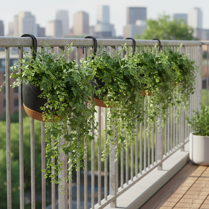 4 Pack 9.64 in Hanging Planters with Drip Trays, Gray