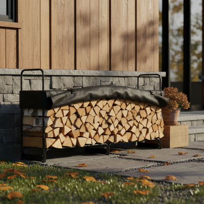 8.5 ft Outdoor Firewood Rack with Cover, Black