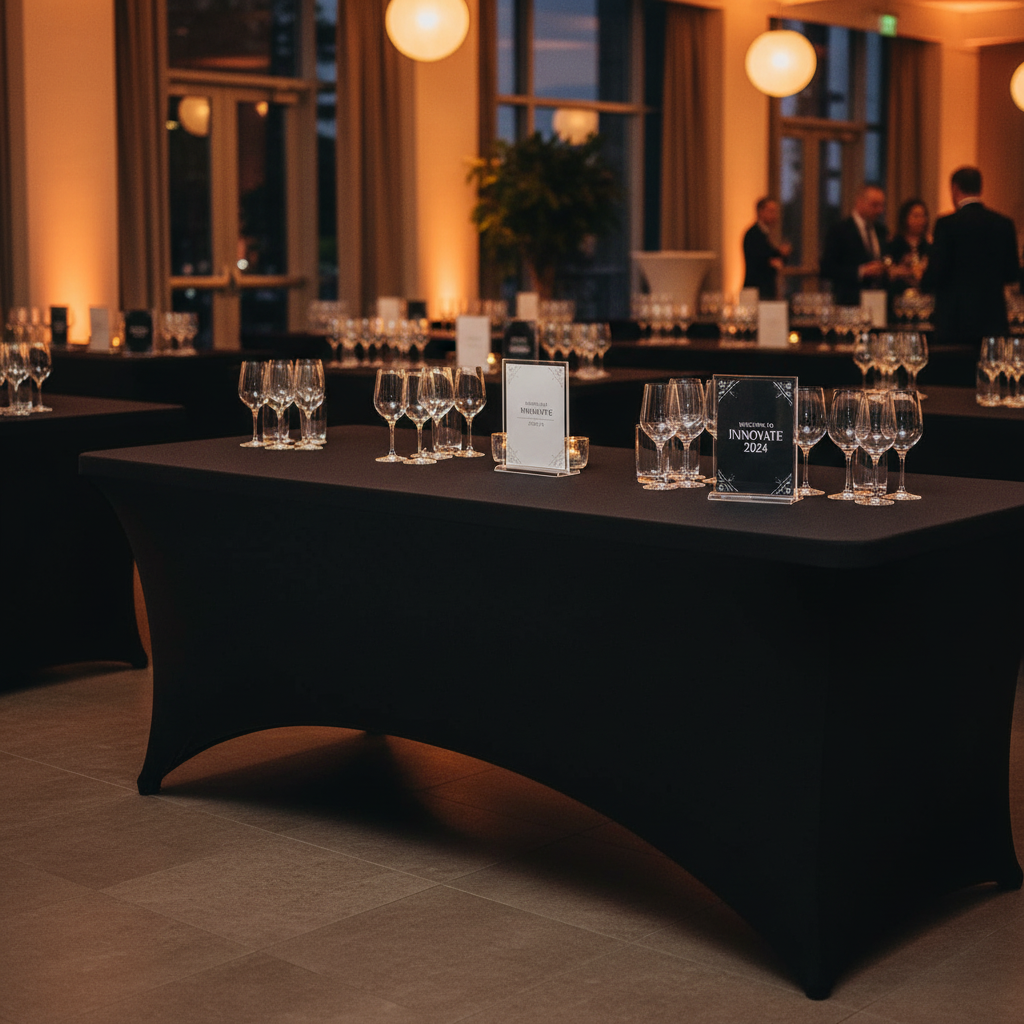 10 Pack Fitted Stretch Table Covers for 6 ft Tables, Black