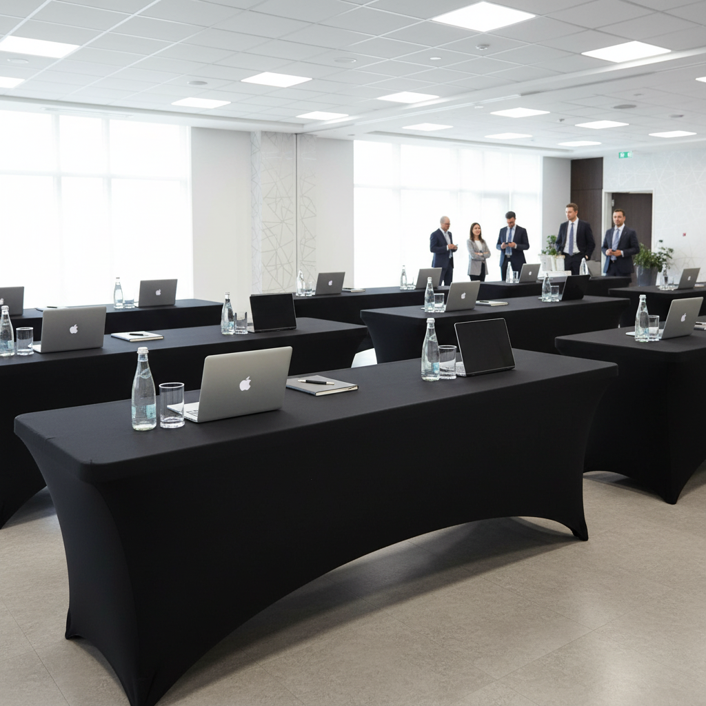 6 Pack Fitted Stretch Table Covers for 8 ft Tables, Black