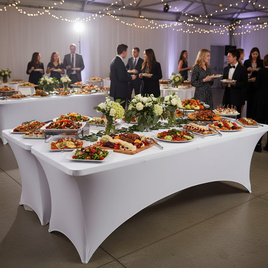 6 Pack Fitted Stretch Table Covers for 8 ft Tables, White