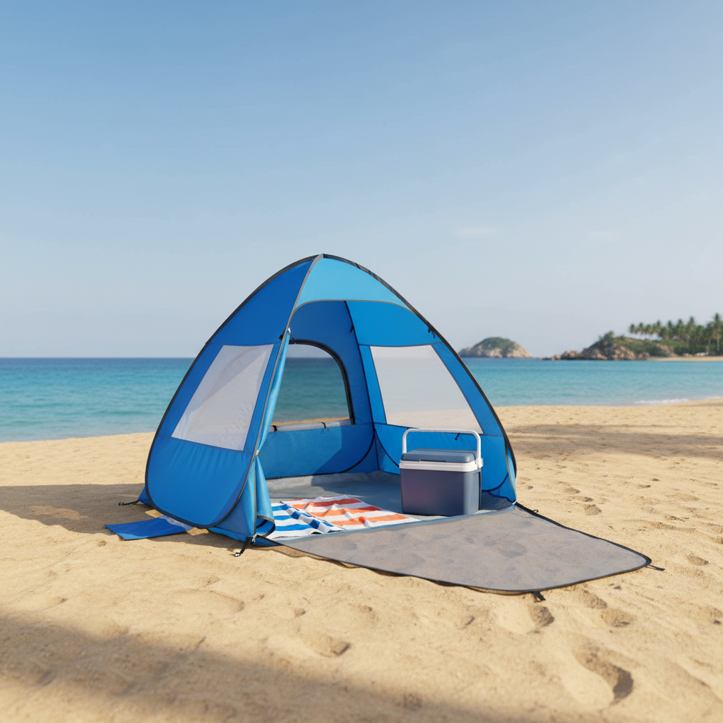 2 Person Pop-Up Beach Tent Sun Shelter, Black