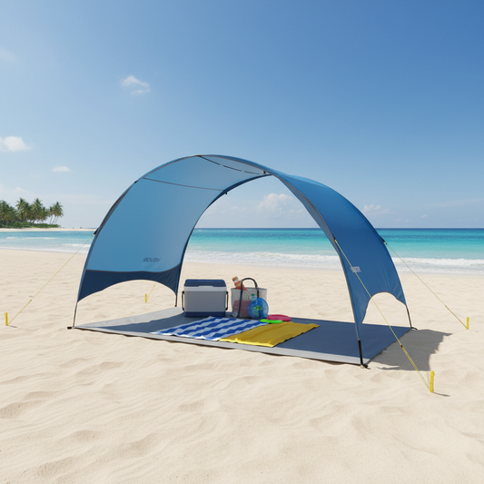 4 Person Beach Tent Sun Shelter with Ground Stakes, Black