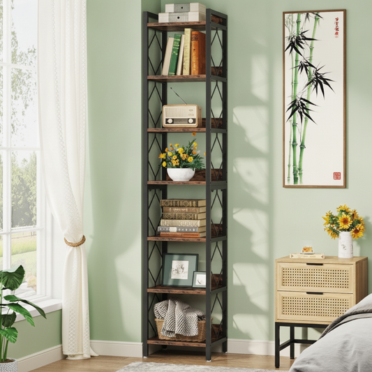 7-Tier Narrow Corner Bookshelf, 78.7 in Tall